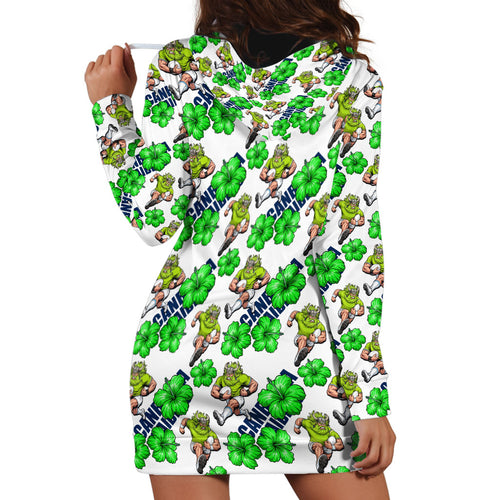 Canberra Raiders Hoodie Dress Tropical Hibiscus Floral Seamless Rugby Mascot