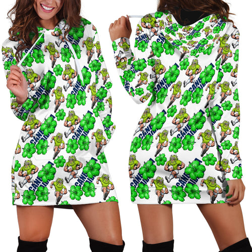 Canberra Raiders Hoodie Dress Tropical Hibiscus Floral Seamless Rugby Mascot