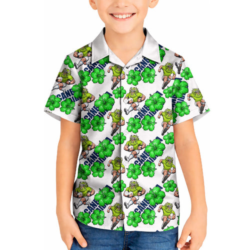 Canberra Raiders Kid Hawaiian Shirt Tropical Hibiscus Floral Seamless Rugby Mascot