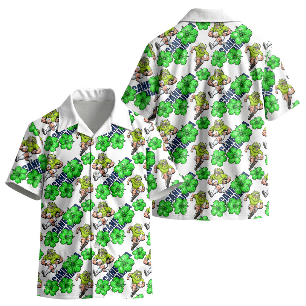 Canberra Raiders Kid Hawaiian Shirt Tropical Hibiscus Floral Seamless Rugby Mascot