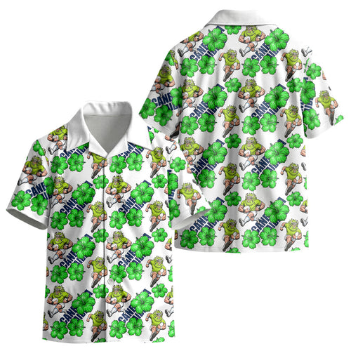 Canberra Raiders Kid Hawaiian Shirt Tropical Hibiscus Floral Seamless Rugby Mascot