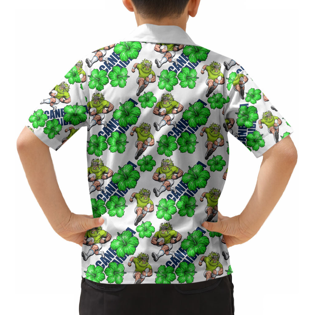 Canberra Raiders Kid Hawaiian Shirt Tropical Hibiscus Floral Seamless Rugby Mascot