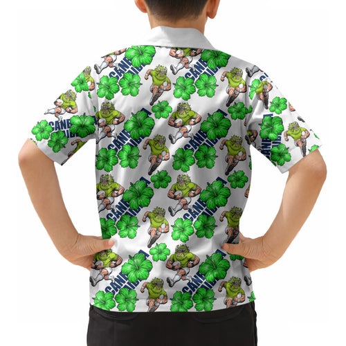 Canberra Raiders Kid Hawaiian Shirt Tropical Hibiscus Floral Seamless Rugby Mascot