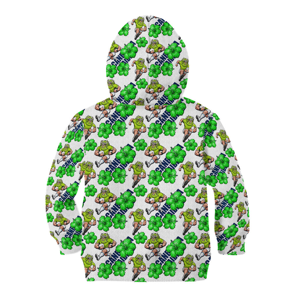 Canberra Raiders Kid Hoodie Tropical Hibiscus Floral Seamless Rugby Mascot