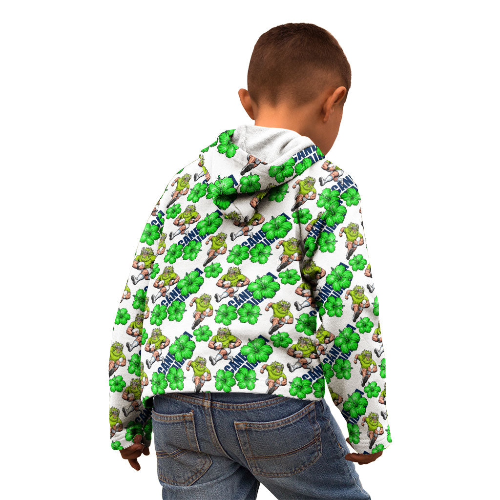 Canberra Raiders Kid Hoodie Tropical Hibiscus Floral Seamless Rugby Mascot