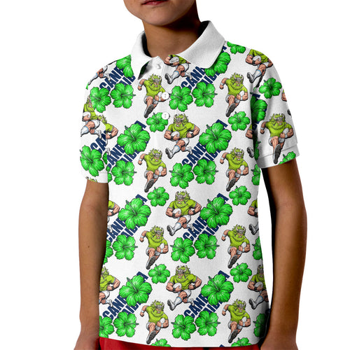 Canberra Raiders Kid Polo Shirt Tropical Hibiscus Floral Seamless Rugby Mascot