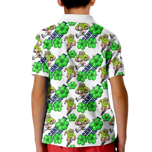 Canberra Raiders Kid Polo Shirt Tropical Hibiscus Floral Seamless Rugby Mascot