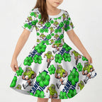Canberra Raiders Kid Short Sleeve Dress Tropical Hibiscus Floral Seamless Rugby Mascot