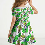 Canberra Raiders Kid Short Sleeve Dress Tropical Hibiscus Floral Seamless Rugby Mascot