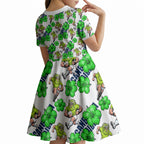 Canberra Raiders Kid Short Sleeve Dress Tropical Hibiscus Floral Seamless Rugby Mascot