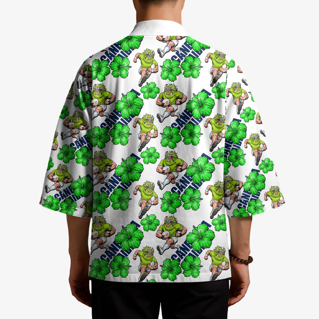Canberra Raiders Kimono Tropical Hibiscus Floral Seamless Rugby Mascot