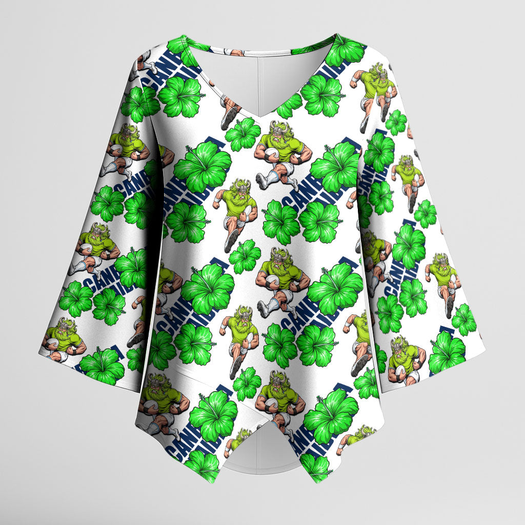 Canberra Raiders Kimono Sleeve Blouse Tropical Hibiscus Floral Seamless Rugby Mascot