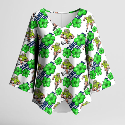 Canberra Raiders Kimono Sleeve Blouse Tropical Hibiscus Floral Seamless Rugby Mascot