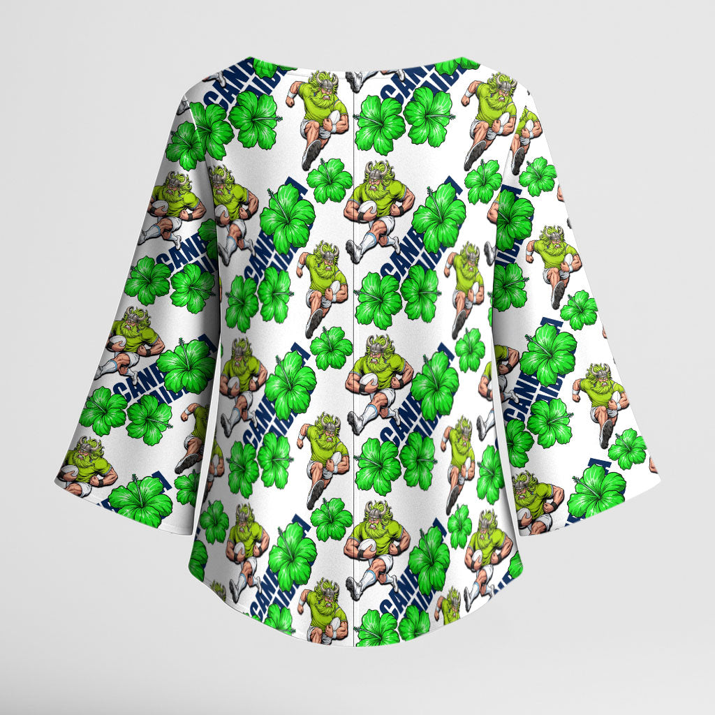Canberra Raiders Kimono Sleeve Blouse Tropical Hibiscus Floral Seamless Rugby Mascot