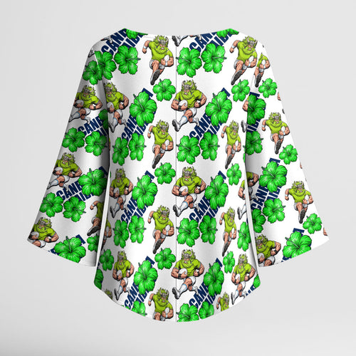 Canberra Raiders Kimono Sleeve Blouse Tropical Hibiscus Floral Seamless Rugby Mascot