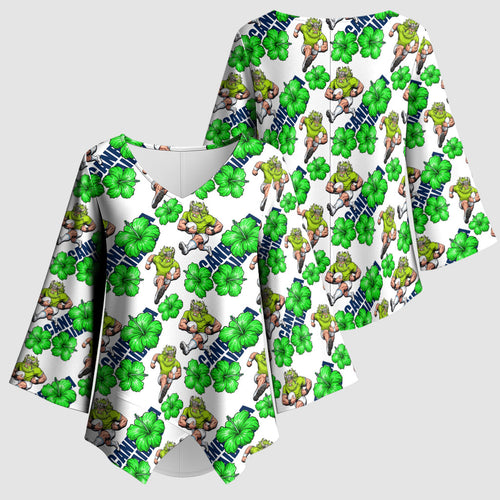 Canberra Raiders Kimono Sleeve Blouse Tropical Hibiscus Floral Seamless Rugby Mascot