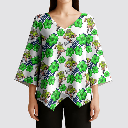 Canberra Raiders Kimono Sleeve Blouse Tropical Hibiscus Floral Seamless Rugby Mascot