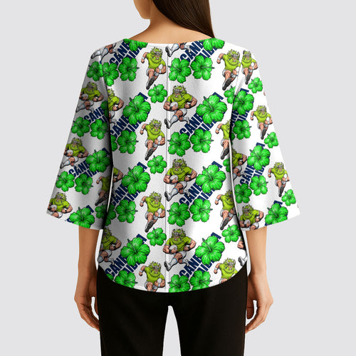 Canberra Raiders Kimono Sleeve Blouse Tropical Hibiscus Floral Seamless Rugby Mascot