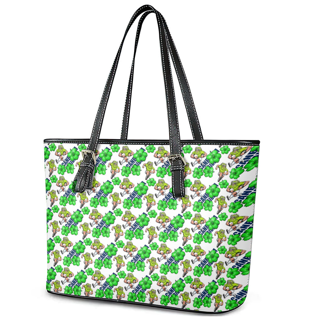 Canberra Raiders Leather Tote Bag Tropical Hibiscus Floral Seamless Rugby Mascot