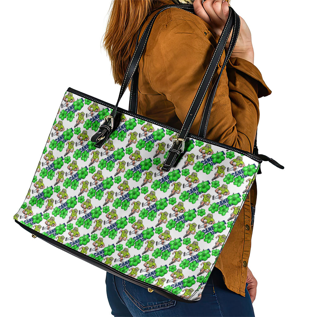 Canberra Raiders Leather Tote Bag Tropical Hibiscus Floral Seamless Rugby Mascot