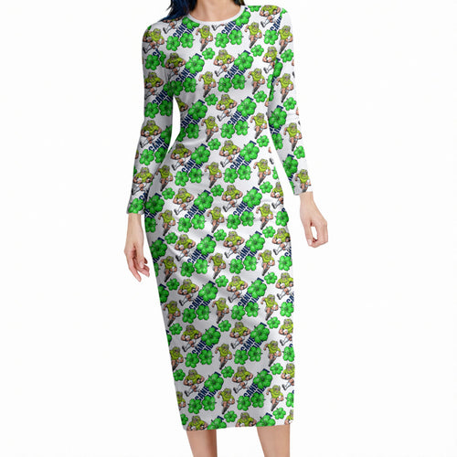 Canberra Raiders Long Sleeve Bodycon Dress Tropical Hibiscus Floral Seamless Rugby Mascot