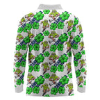 Canberra Raiders Long Sleeve Polo Shirt Tropical Hibiscus Floral Seamless Rugby Mascot
