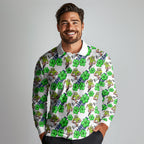 Canberra Raiders Long Sleeve Polo Shirt Tropical Hibiscus Floral Seamless Rugby Mascot
