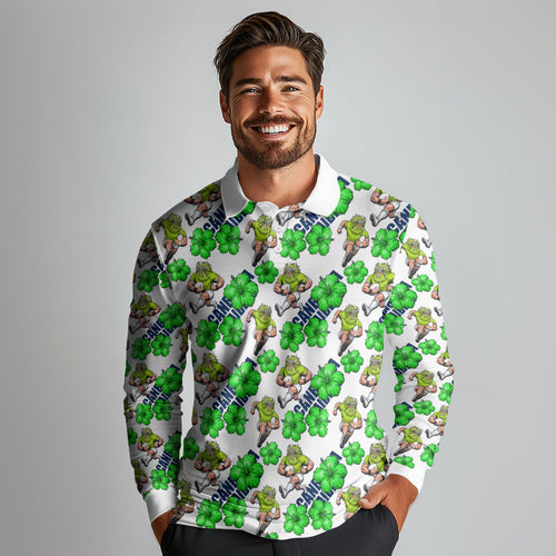 Canberra Raiders Long Sleeve Polo Shirt Tropical Hibiscus Floral Seamless Rugby Mascot