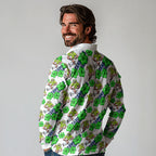 Canberra Raiders Long Sleeve Polo Shirt Tropical Hibiscus Floral Seamless Rugby Mascot