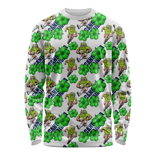 Canberra Raiders Long Sleeve Shirt Tropical Hibiscus Floral Seamless Rugby Mascot