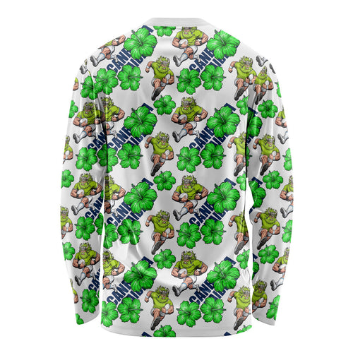 Canberra Raiders Long Sleeve Shirt Tropical Hibiscus Floral Seamless Rugby Mascot