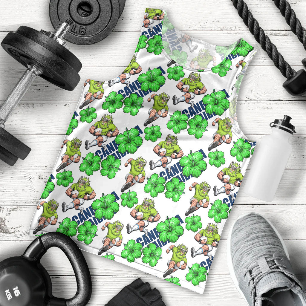Canberra Raiders Men Tank Top Tropical Hibiscus Floral Seamless Rugby Mascot