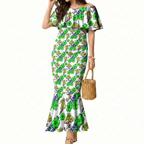 Canberra Raiders Mermaid Dress Tropical Hibiscus Floral Seamless Rugby Mascot