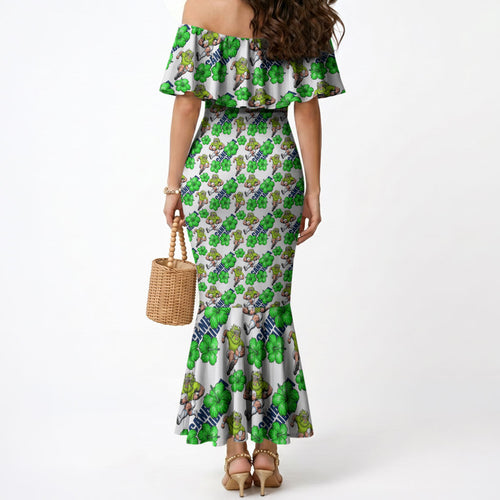 Canberra Raiders Mermaid Dress Tropical Hibiscus Floral Seamless Rugby Mascot