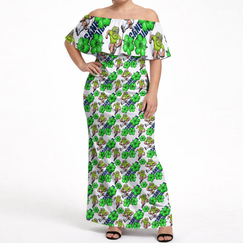 Canberra Raiders Off Shoulder Maxi Dress Tropical Hibiscus Floral Seamless Rugby Mascot