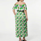 Canberra Raiders Off Shoulder Maxi Dress Tropical Hibiscus Floral Seamless Rugby Mascot