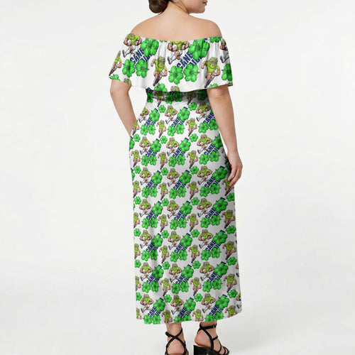 Canberra Raiders Off Shoulder Maxi Dress Tropical Hibiscus Floral Seamless Rugby Mascot