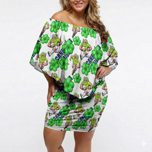 Canberra Raiders Off Shoulder Short Dress Tropical Hibiscus Floral Seamless Rugby Mascot