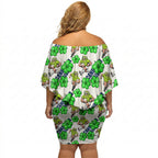 Canberra Raiders Off Shoulder Short Dress Tropical Hibiscus Floral Seamless Rugby Mascot