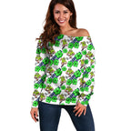 Canberra Raiders Off Shoulder Sweater Tropical Hibiscus Floral Seamless Rugby Mascot