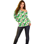 Canberra Raiders Off Shoulder Sweater Tropical Hibiscus Floral Seamless Rugby Mascot