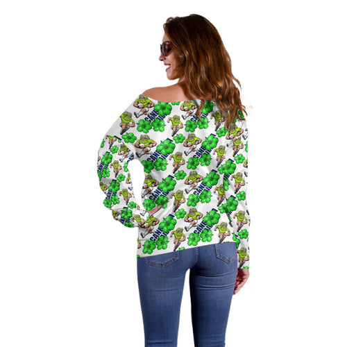 Canberra Raiders Off Shoulder Sweater Tropical Hibiscus Floral Seamless Rugby Mascot
