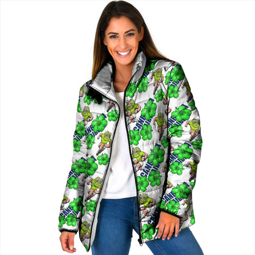 Canberra Raiders Padded Jacket Tropical Hibiscus Floral Seamless Rugby Mascot