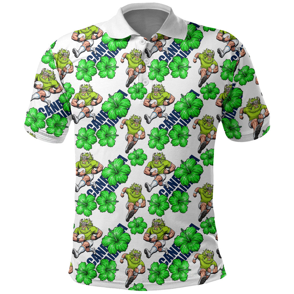 Canberra Raiders Polo Shirt Tropical Hibiscus Floral Seamless Rugby Mascot