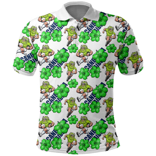 Canberra Raiders Polo Shirt Tropical Hibiscus Floral Seamless Rugby Mascot