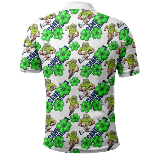 Canberra Raiders Polo Shirt Tropical Hibiscus Floral Seamless Rugby Mascot