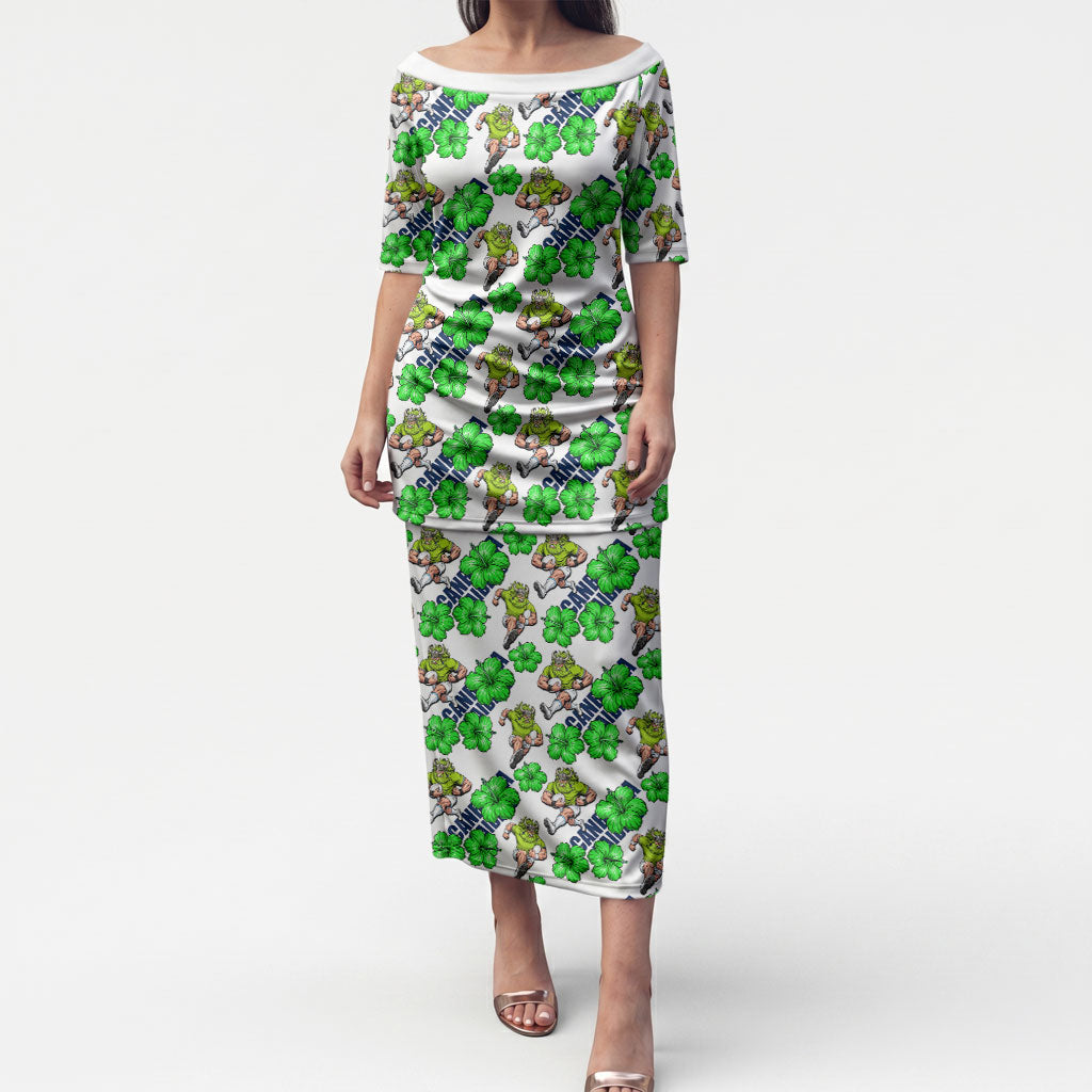 Canberra Raiders Puletasi Tropical Hibiscus Floral Seamless Rugby Mascot
