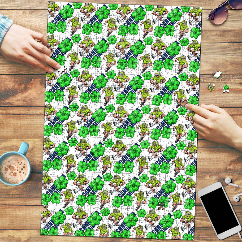 Canberra Raiders Puzzle Tropical Hibiscus Floral Seamless Rugby Mascot