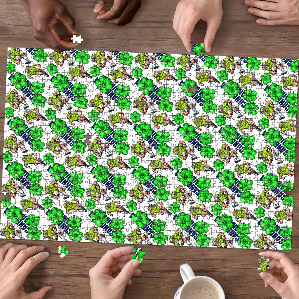 Canberra Raiders Puzzle Tropical Hibiscus Floral Seamless Rugby Mascot