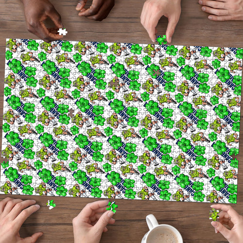 Canberra Raiders Puzzle Tropical Hibiscus Floral Seamless Rugby Mascot